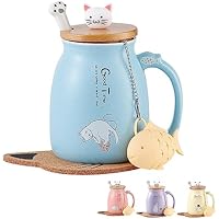 BigNoseDeer Taza de gato Linda Taza de café de cerámica con tapa