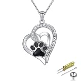 FLYOW 925 Sterling Silver Engraved Always in My Heart Cute Paw Print Urn Pendant Necklace for Cat Do