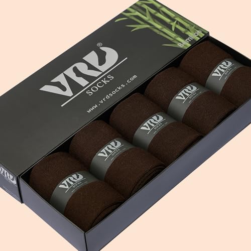 VRD Bamboo Mens Dress Socks for Men, 5-Pack, Solid Design Crew Length Mid-Calf Socks, Mens Shoe Size 8-134