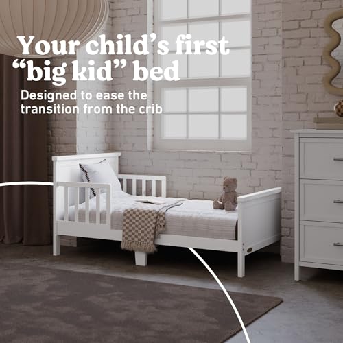 Image of Graco Bailey Toddler Bed (White) - GREENGUARD Gold Certified, Fits Standard Full-Size Crib & Toddler Mattress, Toddler Safety Guardrails Included, Complete Design with Solid Headboard, Footboard