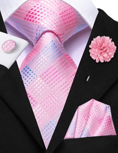 Image of Hi-Tie Men's Tie Lapel Pin Set Pocket Square Cufflinks Formal Woven Silk Tie Sets Wedding Party