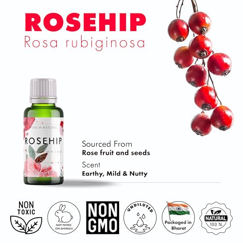 Image of Esslux USDA Organic Rosehip Oil for Face - 100% Pure & Vegan Rosehip Seed Oil Organic Cold Pressed Unrefined - Therapeutic Grade Rose Hip Oil Face Oil for Skin, Hair & Body 15ml