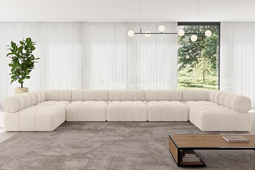 ALTDECOR Modulares Sofa Ecksofa in U-Form Corner modular Sofa Eckcouch Couch Wohnlandschaft Cauchsofa Polstersofa Garvo-U3-475x190x70 cm Beige