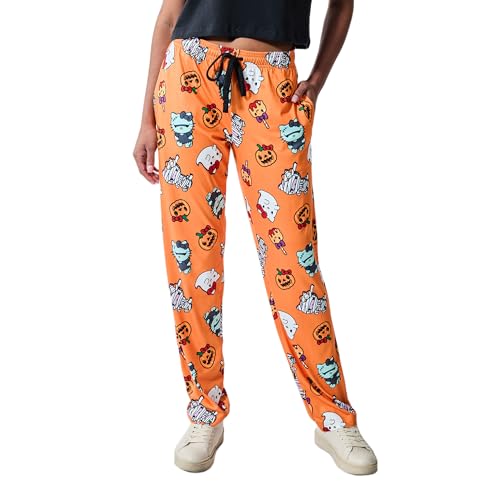 Hello Kitty Halloween Costumes Women's Orange Sleep Pajama Pants-Large