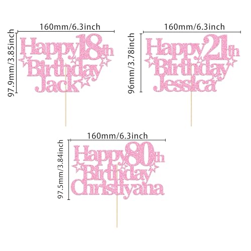 EDSG Personalised Happy Birthday Cake Topper Custom Party Decoration with Any Name Any Age Multicolour Glitter Cake Topper 13th 16th 18th 21st 30th 50th 60th 80th Hand Finished in UK (Baby Blue)