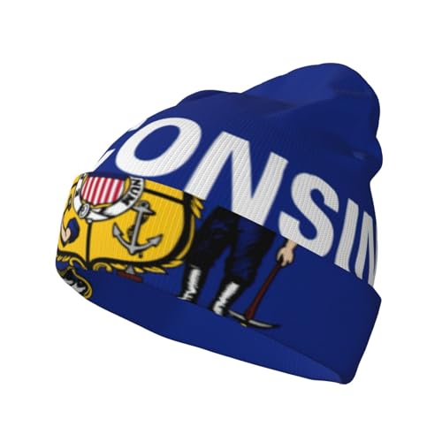 JEJEA Gorras de invierno unisex con estampado de la bandera del estado de Wisconsin para adultos, para clima frío, color negro, Negro, Talla única