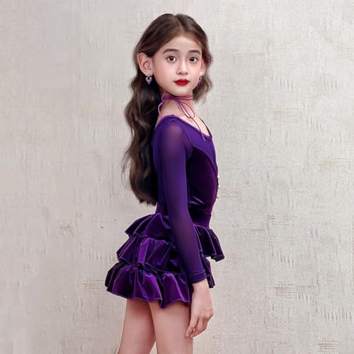 Robe de danse latine manches longues enfant velours extensible de salon