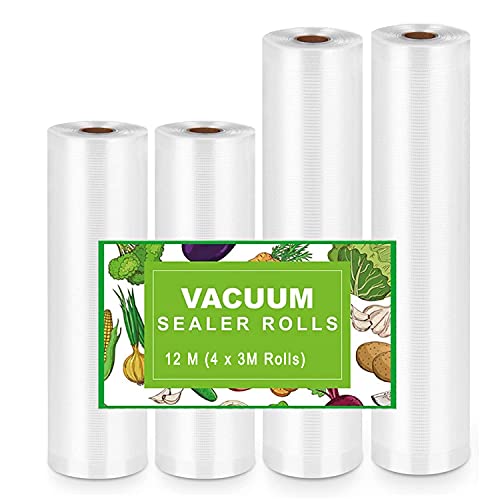 Recyclable Vacuum Sealer Bags, 4 Rolls 20/28 * 300cm Thick Embossed Bags(Total 12 m), BPA Free Vacuum Sealer Bags for Food Storage and Sous Vide Cooking