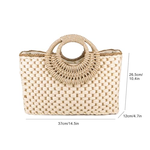 Bolso de paja retro verano mujer beige miniatura 4