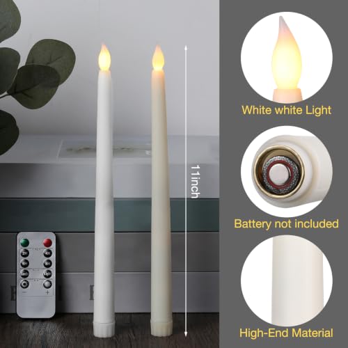 Image of Tuanse 24 Pack Flameless Flicker Taper Candles Bulk with Remote and Timer, Battery Operated LED Warm White Taper Candles Light for Home Wedding Decoration Gifts (Beige,White,11 Inch)