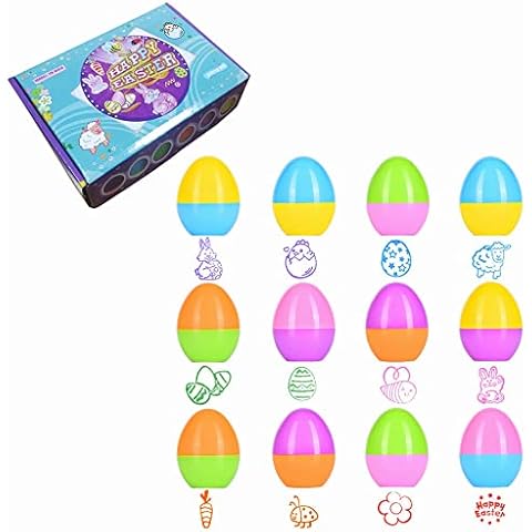 Fogray Easter Egg Stamper Set 12pcs Easter Egg Hunt Stampers for Easter Party Child's Gift with Gift Box Cover