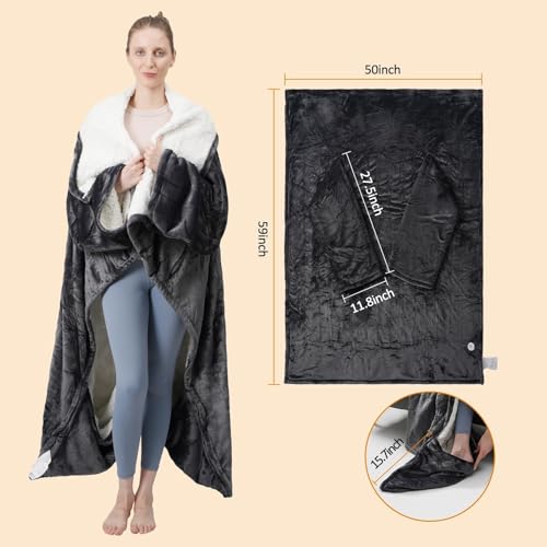 Cobertor aquecido vestível com bolso para os pés, manta aquecida com mangas certificado ETL, 8 nívei