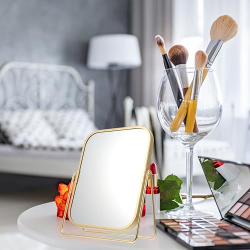 Miroir de coiffeuse pivotant 360 avec pied métal doré pour table chambre