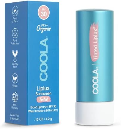 COOLA Organic Liplux Tinted Lip Balm and Sunscreen with SPF 30, Dermatologist Tested Lip Care for Daily Protection, Vegan and Gluten Free, 0.15 Oz