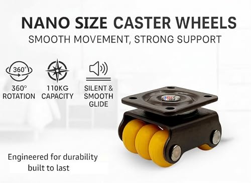 Image of MHS Heavy Duty Revolving Caster Wheels - 360 Rotating Sixer Castor Wheels with Roller | 4pcs with Screws in 1 Set | for Trolley, Furniture, Table, Bed | Made in India. (110 KG Load Capacity, 1, Set)