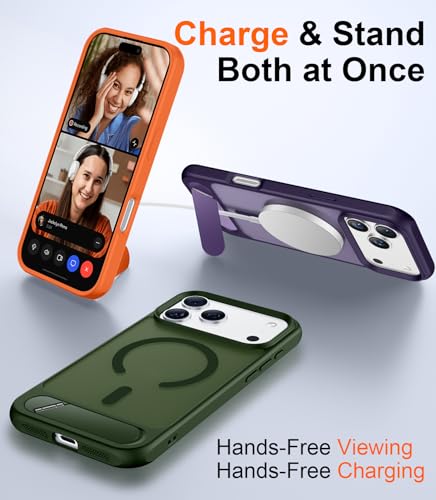Image of Designed for iPhone 17 Pro Max Case, [Built-in Invisible Kickstand][Compatible with MagSafe][Military Grade Shockproof] Slim Translucent Matte Phone Case 6.9 inch (Green)