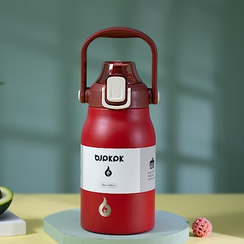 Image of BJPKPK 35oz Insulated Water Bottle with Straw Lid, Stainless Steel Bottle | One-Hand Straw Lid, BPA-Free Leakproof Large Water Bottle with Handle, Keeps Cold & Hot, Vacuum Insulation for Gym & Outdoor