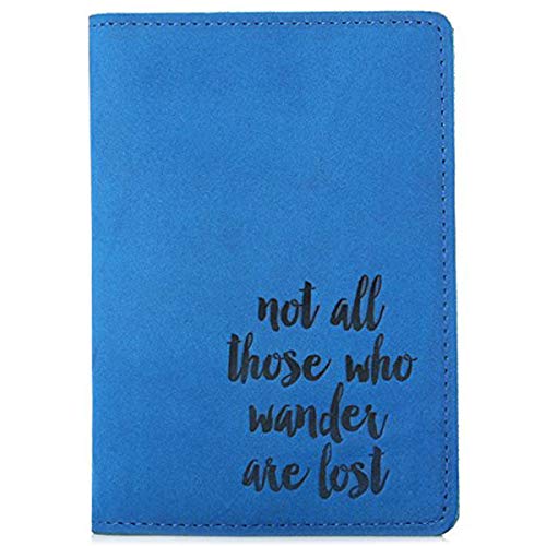 SanSiDo RFID Blocking Leather Passport Cover Passport Holder Travel Wallet Passport Wallet Case - FULL GRAIN LEATHER (Sky Blue-Not all those who wander are lost)