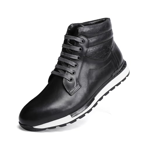Fashion Men's Leather Lace-up Dress Boots, Mid Top Casual Chukka Sneaker Boot Business Shoes for Men