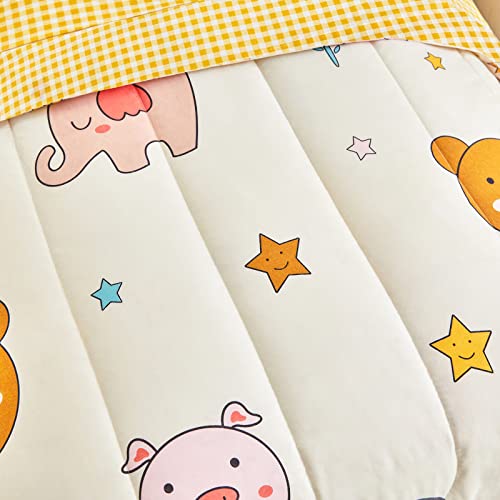 Image of Flysheep 4 Piece Colorful Beige Toddler Bedding Set Happy Animals Printed for Baby Boys and Girls - includes Quilted Comforter, Flat Sheet, Fitted Sheet & Pillow Case, Soft & Comfortable Microfiber