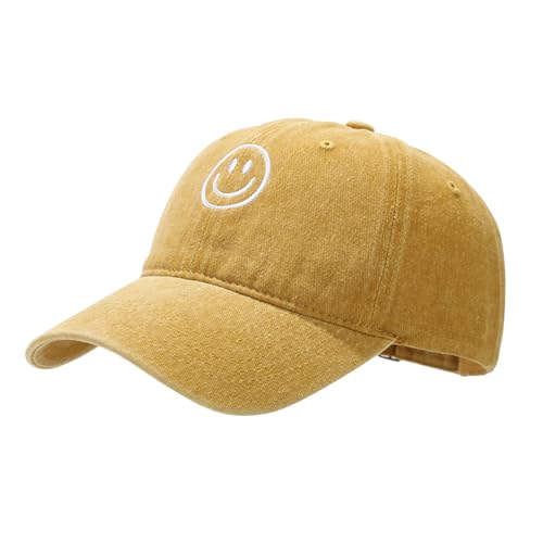 Unisex Basic Solid Baseball Cap Vintage Washed Distress Cotton Low Profile Dad Hat Adjustable Sports Hat Yellow