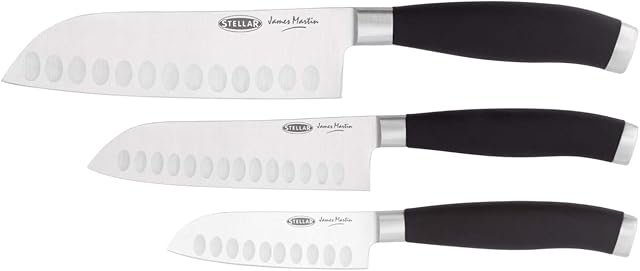 Stellar James Martin IJ330 James Martin 3 Piece Santoku Knife Set, Black/Steel