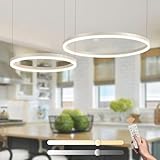 💫【Dimensioni + Parametri】Il lampadario a LED geometrico creativo e alla moda è composto da 2 anelli, è più dimensionale rispetto alla lampada da soffitto piatta. Dimensioni: 60+80cm, potenza: 65W, flusso luminoso: 5700 lumen. La lunghezza del filo per appendere: 200 cm (regolabile).