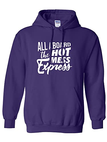 zerogravitee ALL ABOARD THE HOT MESS EXPRESS Adult Hooded Sweatshirt in Purple - Large