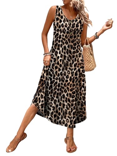 Image of WIHOLL Summer Dresses for Women 2026 Button Front Sleeveless Casual Midi Dress Beach Vacation Sundresses with Pockets