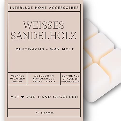 Interluxe Duftmelt Wachsmelt Weißes Sandelholz angenehm duftend Waxmelt 100% pflanzlich Duftwachswürfel für Duftlampe Wachs mit Duftöl Indoor Melts Duftwachs für Aromalampe
