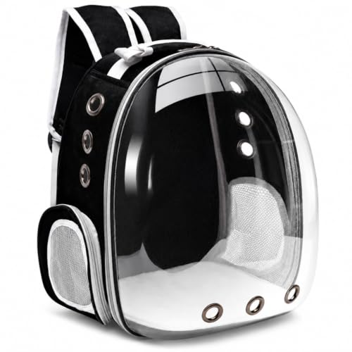 Mochila De Transporte Para Pets Cachorros E Gatos Com Ventilação Transparente E Visão Panorâmica Bolsa Astronauta Passeio Animal De Estimação Portátil (Preto)