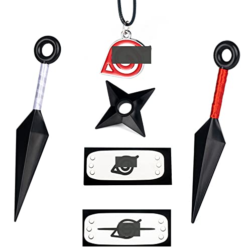 Akatsuki Cosplay Accessory Set Ninja Anime Leaf Headband Ninja Anti Leaf Village Headband Ninja Kunai Props with Anime Leaf Village Necklace Anime Cosplay Gift (Necklace Headband)