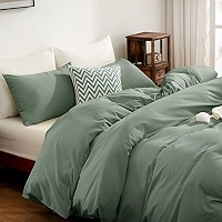 Parure De Lit Bio 100% Coton - Aspect Froissé Lin - GOTS - Vert Sauge - Tailles Multiples (200x220 Cm, 240x240 Cm...)
