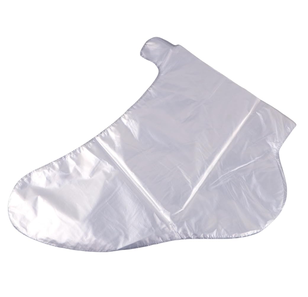 200Pcs Clear Plastic Disposable Booties with Stickers Paraffin Bath Liner Shoe Covers Foot Mask Socks Pedicure Liners Spa Gloves Wax Treatment Supplies