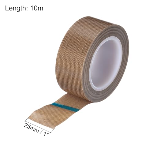 Image of MECCANIXITY 10m /33 Feet,25mm /1 Inch PTFE Tape,PTFE Fabric Tape,Adhesive PTFE Film Tape for Vacuum Sealer Machine,Hand Sealers High Temperature,Brown