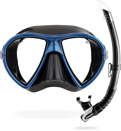 Cressi Ocean + Gamma Combo Black/Blue - Schnorchelset Ocean Maske+Schnorchel Gamma zum Tauchen und Schnorcheln, Schwarz/Blau, Einheitsgröße, Erwachsene