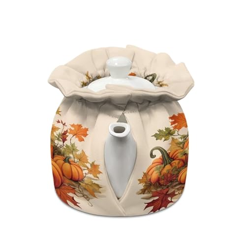 Image of Fall Pumpkin Tea Cozy for Teapot Tea Kettle Cover Warmer Washable Heat Resistance Teapot Cover Coffee Pot Dust Cover Farmhouse Thanksgiving Kitchen Decor