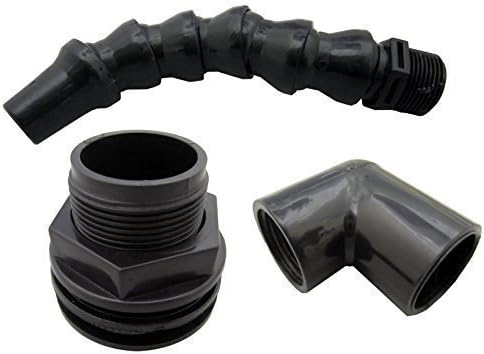 Aquarium Return Fitting Kit (Sch40 PVC Not Included) - 3/4" Slip/Slip Bulkhead/90 Degree Elbow/Adjustable Nozzle (AM Brand)
