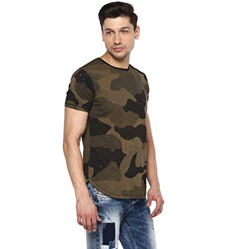 Image of Spykar Men's Printed Slim fit T-Shirt (MKT-01AH-028-OLIVE /Olive /Black 3XL)