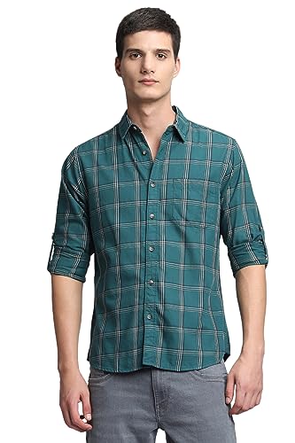 Image of Dennis Lingo Men's Khaki Cotton Casual Shirt, Full Sleeve Slim Fit Spread Collar