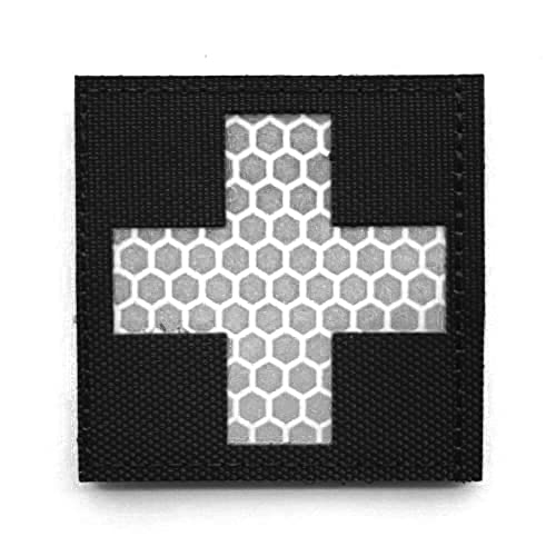 OBRAMO Medic Reflective Patch mit Klett reflektierend Schwarz Weiß 5 x 5cm Cover