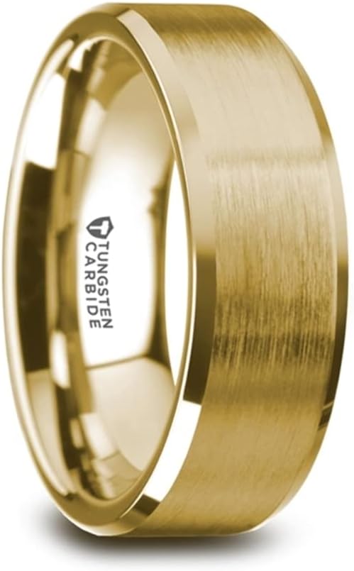 Roy Rose Jewelry Mens Tungsten Gold Plated Brushed Center Wedding Ring - Beveled Polished Edge Comfort Fit - 6mm 8mm Wide - Style name: HONOR