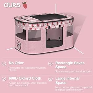 Dog Cat Playpen, Foldable Pet Playpens, Waterproof Portable Kennel Tent for Small Animals Indoor Outdoor Use + Washable pee pad(M,Pink)