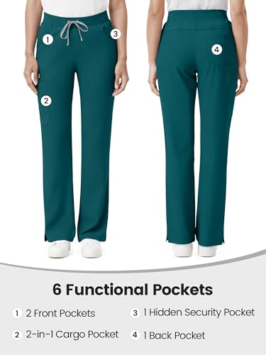 Image of Scrub Pants for Women - Straight Leg Medical Scrub Pants with 6 Pockets - Drawstring Soft Stretch Women Scrub Pant