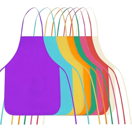 GROOFOO 8 PCS Delantal Infantil Set, Delantal Infantil, Delantal de Pintura Infantil, Delantal de Cocina Infantil, Impermeable, No Tejido Delantal para Actividades de Dibujo, para Niños de 2 a 8 Años