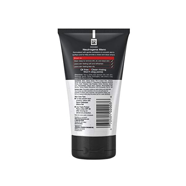 Neutrogena Men Exfoliating Razor Defense Daily Shave Face Scrub, Conditioning Facial Cleanser for Smoother Skin & Less Razor Irritation, Dye-Free, 4.2 fl. oz (Pack of 3)