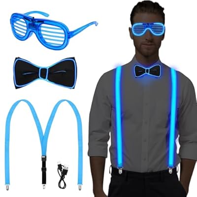Hysagtek Juego de tirantes luminosos para hombre - 3 piezas ajustables con pajarita LED y gafas - 3 modos LED para fiesta de disfraces y mascarada | Ya disponible en tu tienda friki favorita! En mundofriki.es!