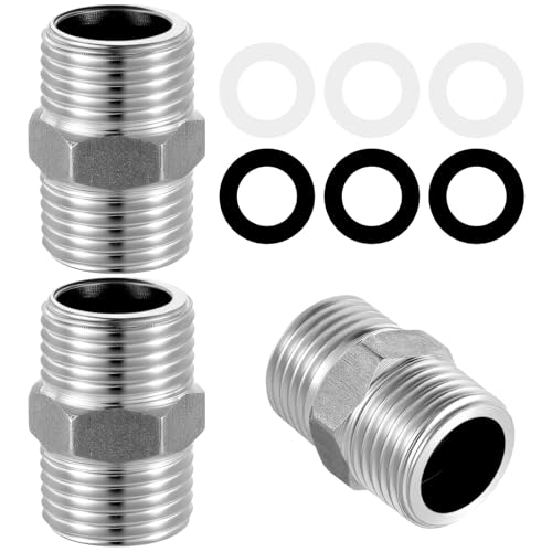 MBAIYO Doppelnippel 1/2 Zoll,3 Stück Duschschlauch Verlängerung Edelstahl Doppelnippel Duschschlauch Verbinder Verlängerung 6 Stück Dichtungen MBAIYO Doppelnippel 1/2 Zoll,3 Stück Duschschlauch Verlängerung Edelstahl Doppelnippel Duschschlauch Verbinder Verlängerung 6 Stück Dichtungen