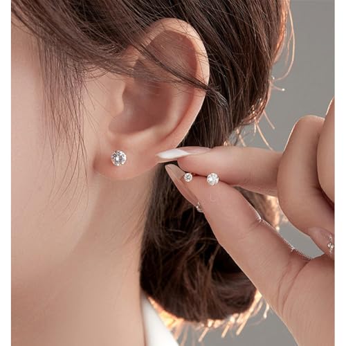 14K Yellow Gold Round Cubic Zirconia Stud Earrings, Classic Solitaire Design with Secure Screw-Back Closure, Versatile Sizes2