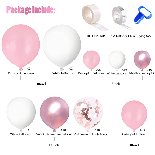 Pink White Balloons Garland Arch Kit 104 PCS Metallic Pink Gold Confetti Latex Balloons for Baby Girl Shower Birthday Wedding Anniversary Bachelorette Party Decorations - Thumbnail 2